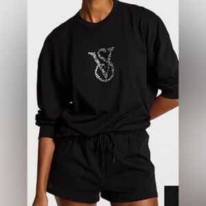 Victoria Secrets long sleeve, shorts black Pajama set XL NWT
